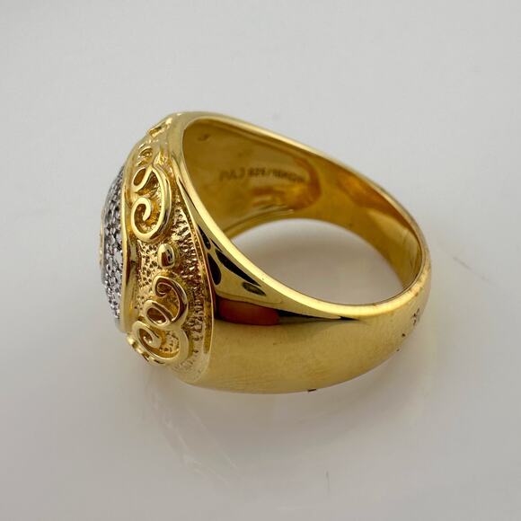 Gold and Silver Statement Ring with Ancient Motif - Size 7.5 - Picture 5 of 12